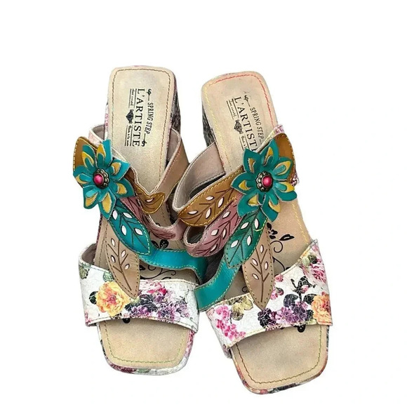 Spring Step L'Artiste Multicolor Floral Izetru Slide Sandal Shoes Size 8.5 - Picture 9 of 11